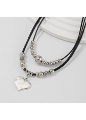 Silver Color Alloy Detail Heart Necklace