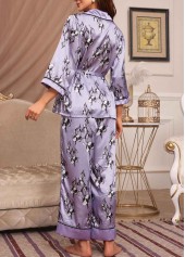 Belted Floral Print Purple Lounge Top and Pants