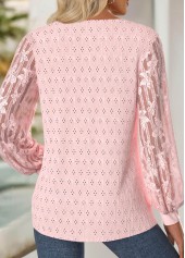 Lace Light Pink Long Sleeve Asymmetrical Neck T Shirt