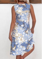 Paisley Print Circular Ring Blue A Line Sleeveless Dress