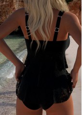 V Neck Lace Black Tankini Set