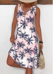 Floral Print Circular Ring Light Pink Short Strappy Dress