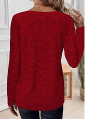 Heart Print Patchwork Red Long Sleeve T Shirt