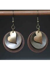 Dark Coffee Round Heart Alloy Earrings