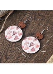 Light Pink Round Wood Heart Print Earrings