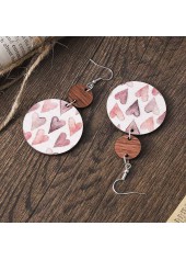Light Pink Round Wood Heart Print Earrings