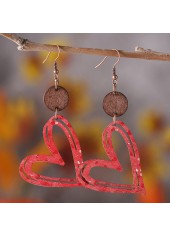 Coral Hollow Heart Design Wood Earrings