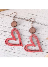 Coral Hollow Heart Design Wood Earrings