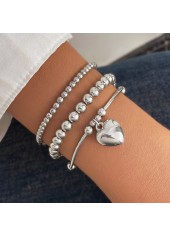 Silver Heart Beaded Alloy Bracelet Set