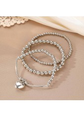 Silver Heart Beaded Alloy Bracelet Set