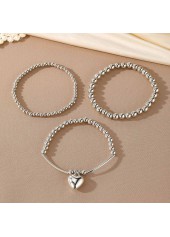 Silver Heart Beaded Alloy Bracelet Set