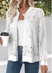 Jacquard White Long Sleeve Stand Collar Track Jacket