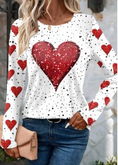 Plus Size White Valentine's Day Print T Shirt