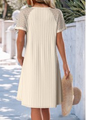Jacquard Beige A Line Short Sleeve V Neck Dress