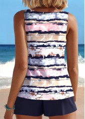 Plus Size Navy Striped Cut Out Tankini Set