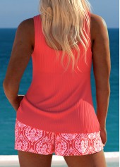 Tribal Print Drawstring Coral Tankini Set