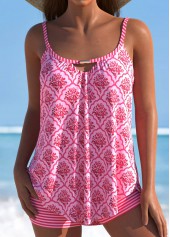 Mid Waisted Floral Print Cut Out Tankini Set