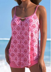 Mid Waisted Floral Print Cut Out Tankini Set