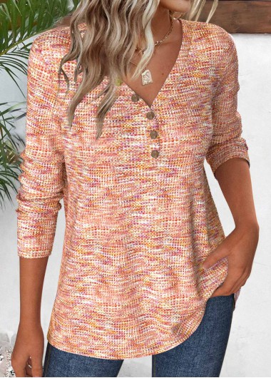 Long Sleeve Multi Color V Neck T Shirt