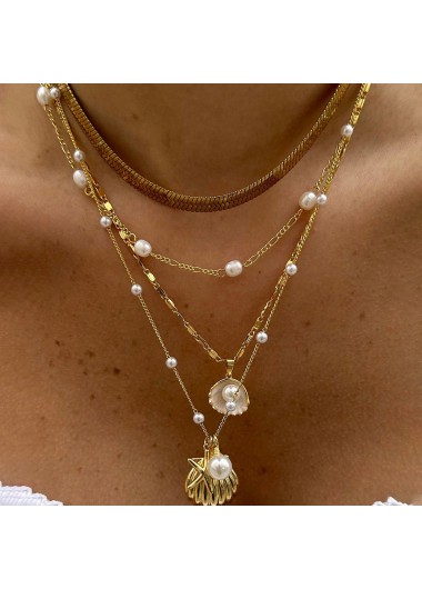 Layered Golden Shell Alloy Necklaces Set