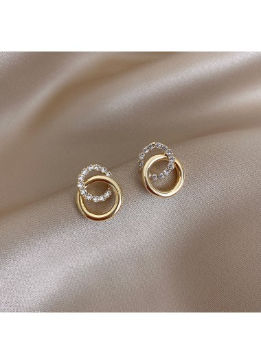 Rhinestone Double Hoop Golden Round Alloy Earrings