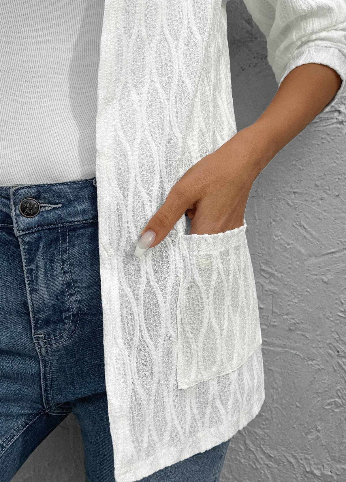 Pocket White Long Sleeve Light Cardigan