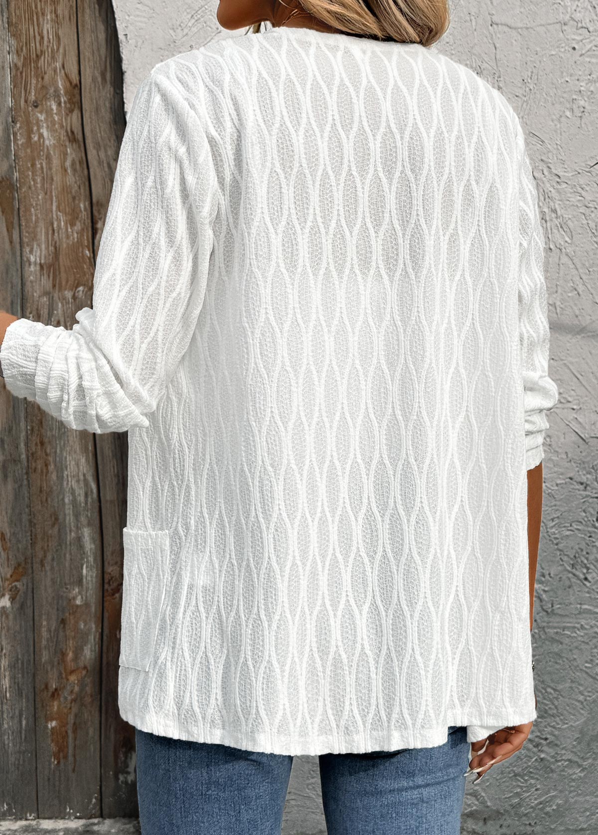 Pocket White Long Sleeve Light Cardigan