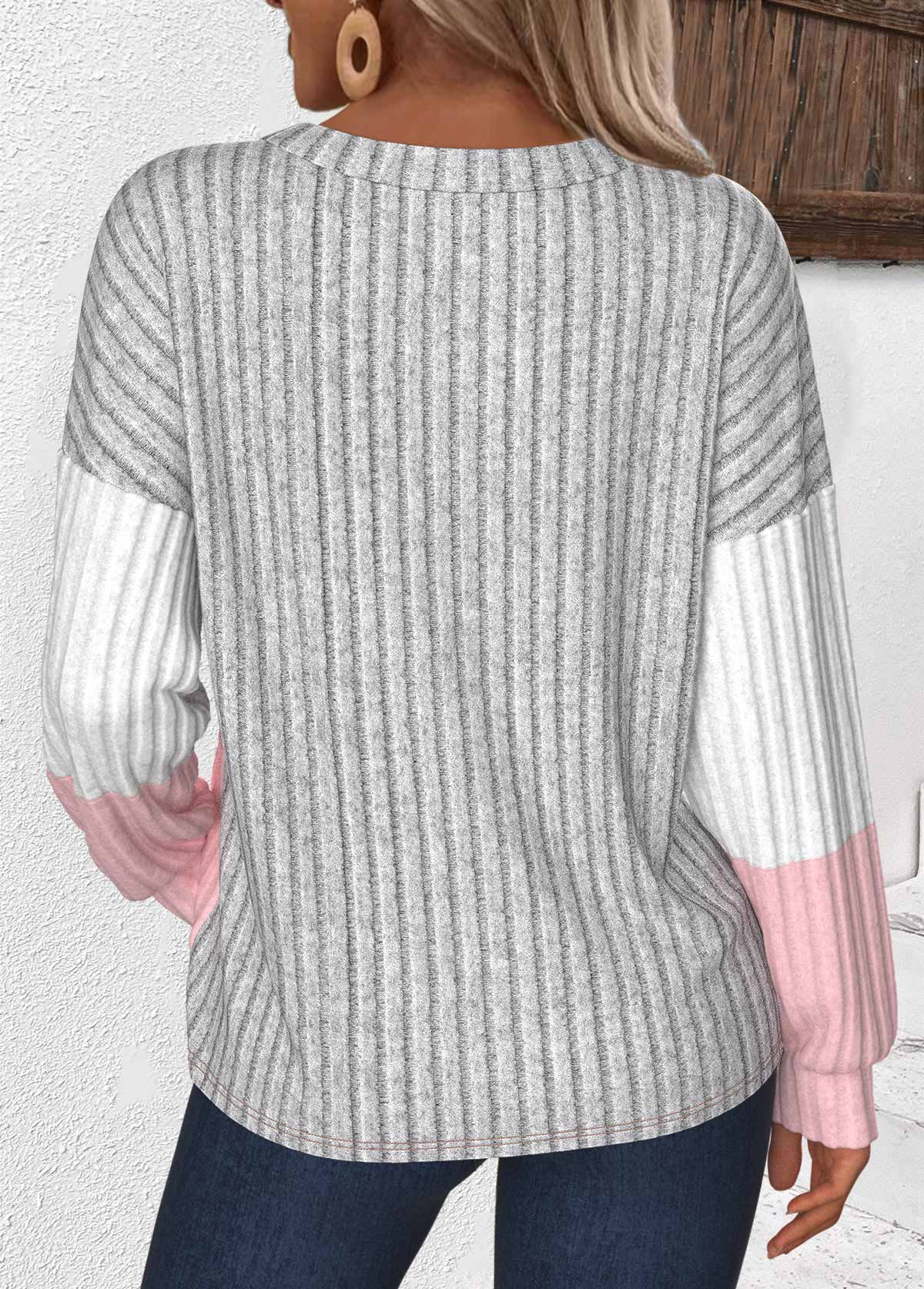 Plus Size Light Grey Patchwork Long Sleeve Sweatshirt