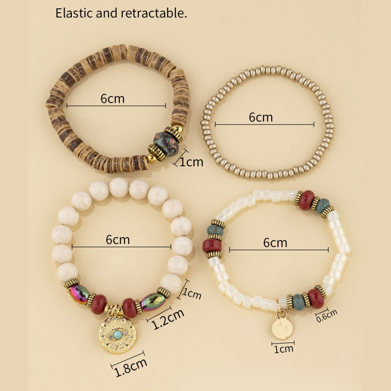 Light Camel Round Beaded Alloy Bracelet Set