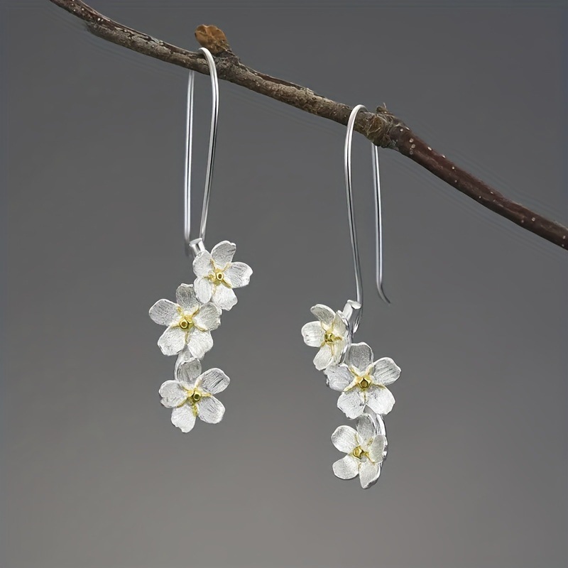 Silver Flower Design Plants Alloy Earrings