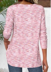 Button Light Pink Long Sleeve V Neck T Shirt