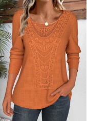 Lace Terracotta Long Sleeve Round Neck T Shirt