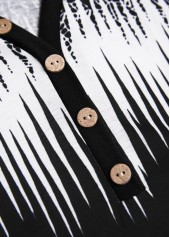 Ombre Patchwork Black Long Sleeve V Neck T Shirt