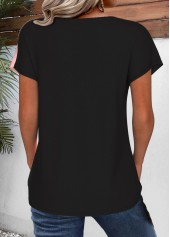 Patchwork Light Pink Short Sleeve V Neck T Shirt