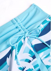 Tropical Plants Print Cut Out Cyan Tankini Set