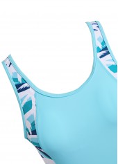 Tropical Plants Print Cut Out Cyan Tankini Set