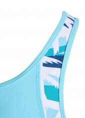 Tropical Plants Print Cut Out Cyan Tankini Set