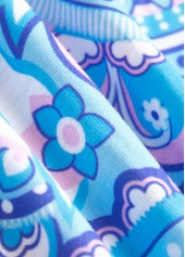 Plus Size Paisley Print Tummy Coverage Light Blue Dress