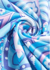 Plus Size Paisley Print Tummy Coverage Light Blue Dress