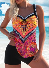 Tribal Print Bowknot Multi Color Tankini Set