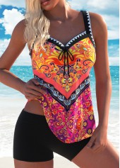 Tribal Print Bowknot Multi Color Tankini Set
