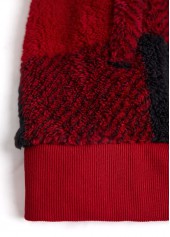 Plaid Plush Wine Red Sleeveless Stand Collar Waistcoat