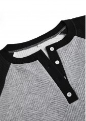 Button Light Grey Long Sleeve Split Neck Sweatshirt