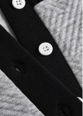 Button Light Grey Long Sleeve Split Neck Sweatshirt