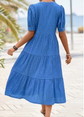 Tummy Coverage Blue Short Sleeve Split Neck Dress