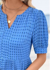 Tummy Coverage Blue Short Sleeve Split Neck Dress