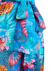 Marine Life Print Bowknot Cyan Cover Up