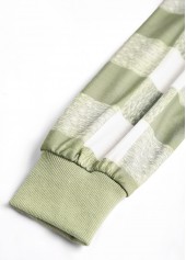 Plaid Patchwork Light Green Long Sleeve Round Neck Sweatshirt