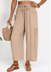 Light Coffee Wide Leg Elastic Waist High Waisted Pants