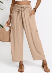 Light Coffee Wide Leg Elastic Waist High Waisted Pants